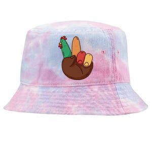 Turkey Hand Peace Sign Holiday Tie-Dyed Bucket Hat