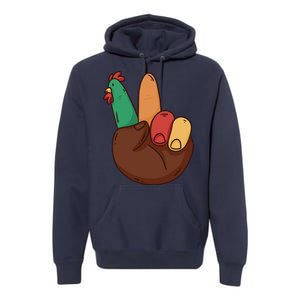 Turkey Hand Peace Sign Holiday Premium Hoodie