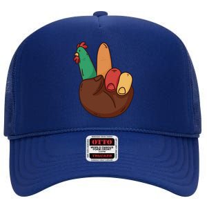 Turkey Hand Peace Sign Holiday High Crown Mesh Back Trucker Hat