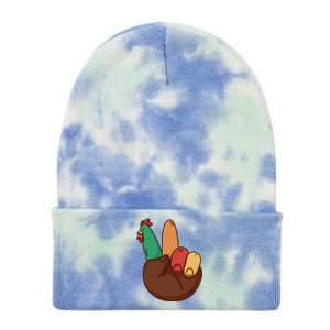 Turkey Hand Peace Sign Holiday Tie Dye 12in Knit Beanie