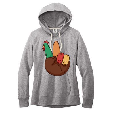 Turkey Hand Peace Sign Holiday Women's Fleece Hoodie