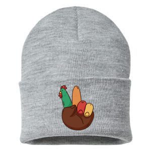 Turkey Hand Peace Sign Holiday Sustainable Knit Beanie