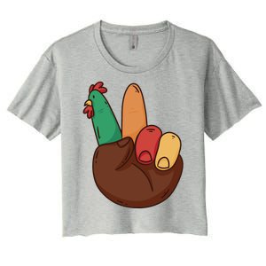 Turkey Hand Peace Sign Holiday Women's Crop Top Tee