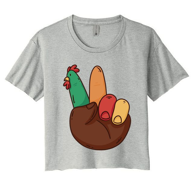 Turkey Hand Peace Sign Holiday Crop Top