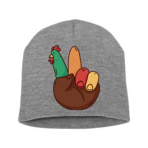 Turkey Hand Peace Sign Holiday Short Acrylic Beanie