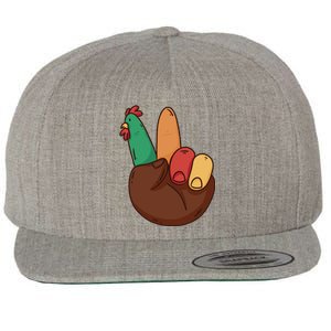 Turkey Hand Peace Sign Holiday Wool Snapback Cap