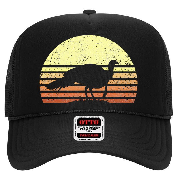 Turkey Hunting Retro Sunset Upland Bird Hunters Thanksgiving High Crown Mesh Back Trucker Hat