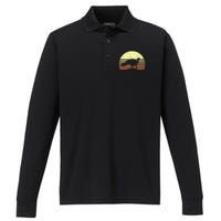 Turkey Hunting Retro Sunset Upland Bird Hunters Thanksgiving Performance Long Sleeve Polo