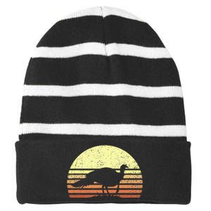 Turkey Hunting Retro Sunset Upland Bird Hunters Thanksgiving Striped Beanie with Solid Band