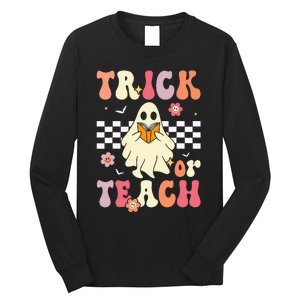 Teacher Halloween Retro Trick Or Teach Floral Ghost Long Sleeve Shirt