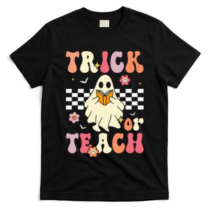 Teacher Halloween Retro Trick Or Teach Floral Ghost T-Shirt