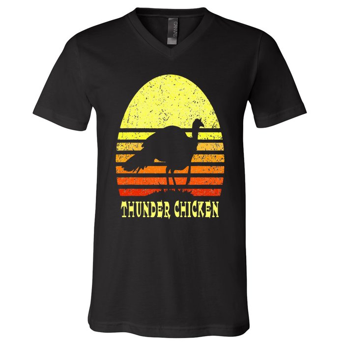 Turkey Hunting Retro Sunset Upland Bird Hunter Thanksgiving V-Neck T-Shirt