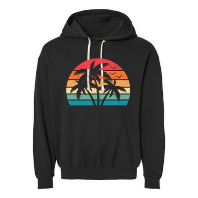 Tropical Hawaiian Retro Palm Tree Sunset Hawaii Beach Garment-Dyed Fleece Hoodie