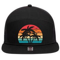 Tropical Hawaiian Retro Palm Tree Sunset Hawaii Beach 7 Panel Mesh Trucker Snapback Hat