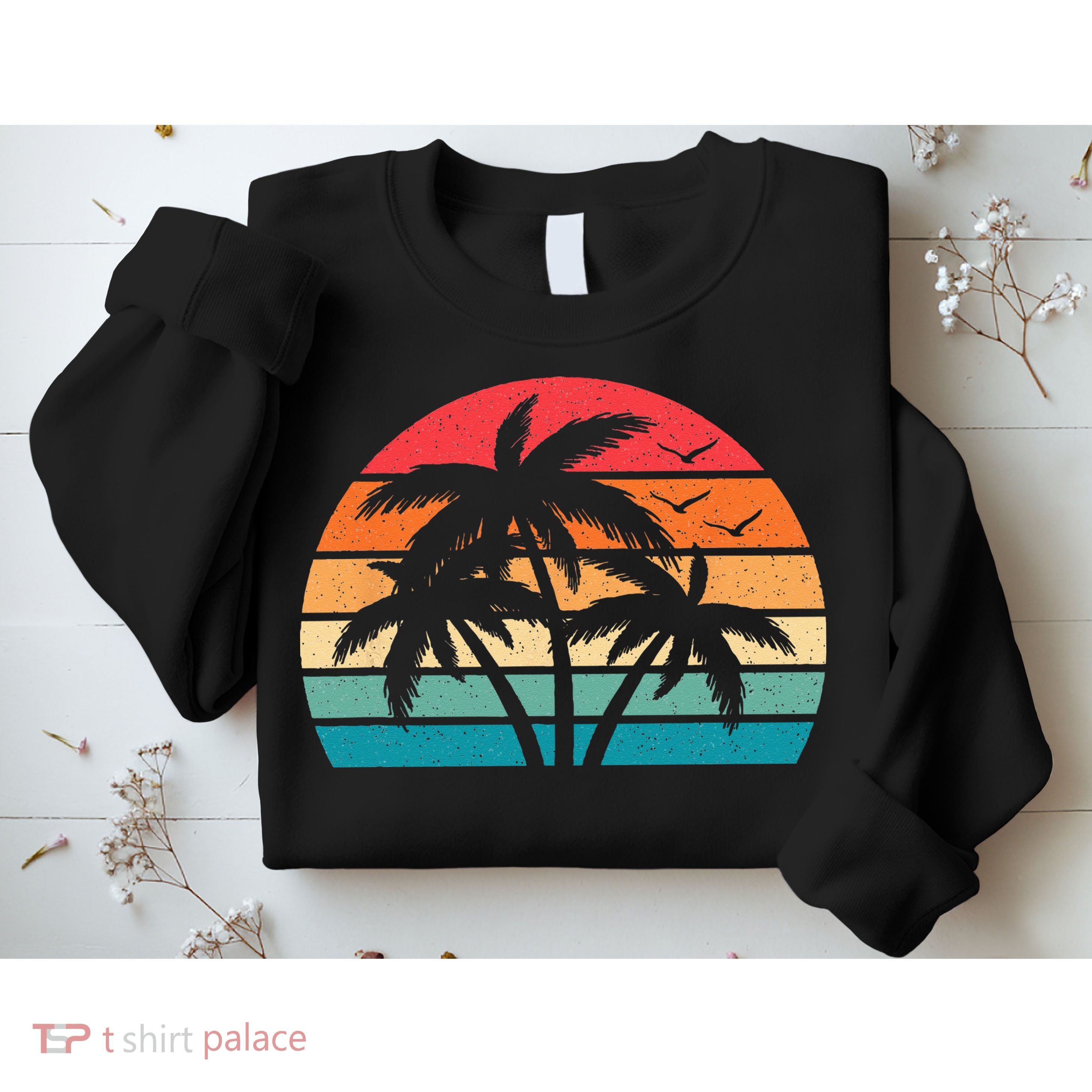 Tropical Hawaiian Retro Palm Tree Sunset Hawaii Beach Sweatshirt