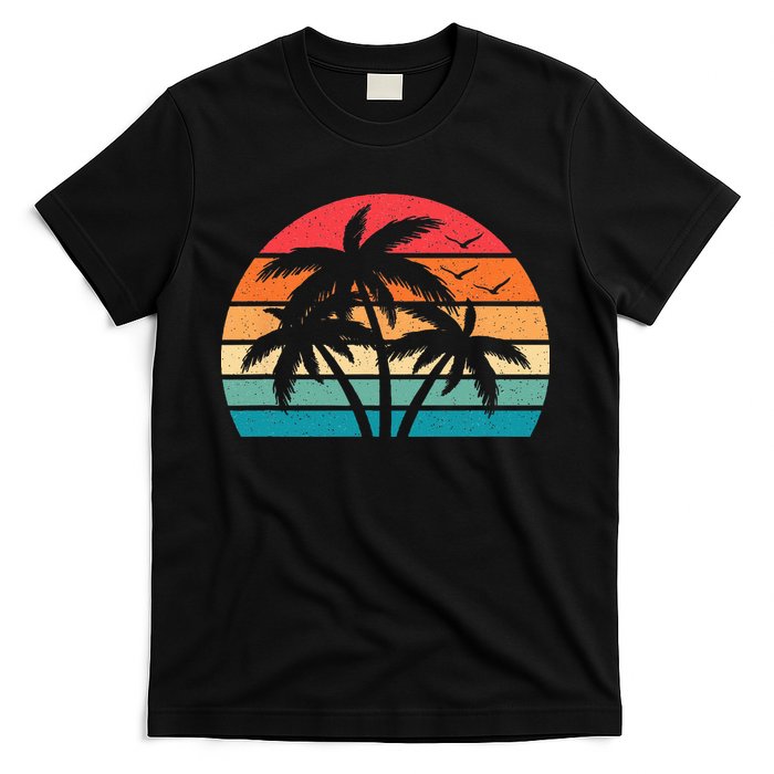 Tropical Hawaiian Retro Palm Tree Sunset Hawaii Beach T-Shirt