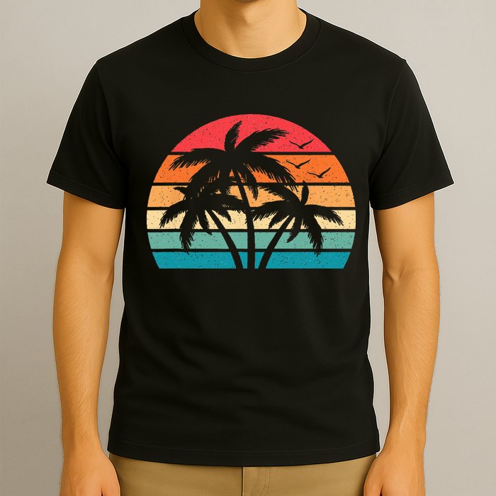 Tropical Hawaiian Retro Palm Tree Sunset Hawaii Beach T-Shirt
