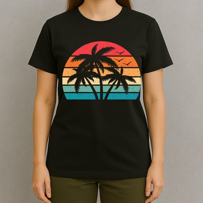 Tropical Hawaiian Retro Palm Tree Sunset Hawaii Beach T-Shirt