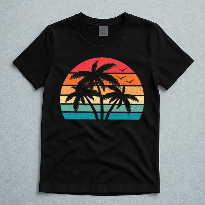 Tropical Hawaiian Retro Palm Tree Sunset Hawaii Beach T-Shirt