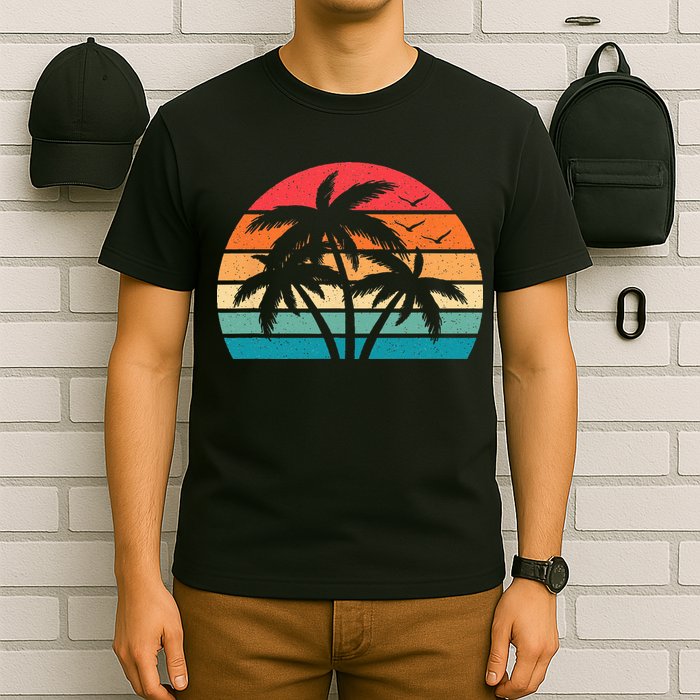 Tropical Hawaiian Retro Palm Tree Sunset Hawaii Beach T-Shirt