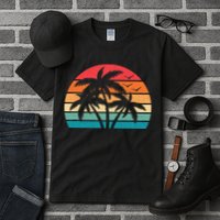 Tropical Hawaiian Retro Palm Tree Sunset Hawaii Beach Tall T-Shirt
