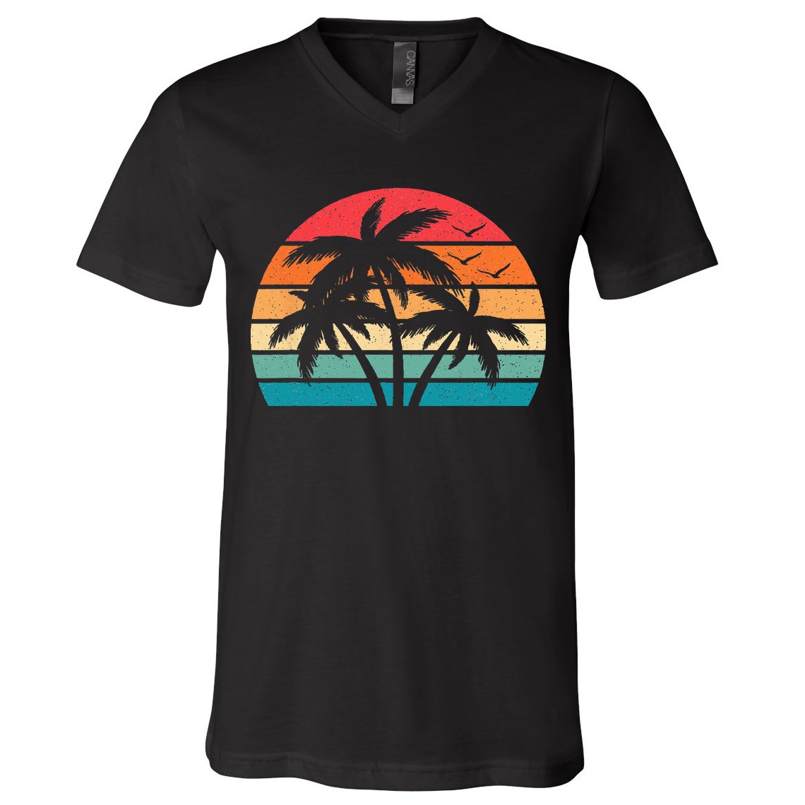 Tropical Hawaiian Retro Palm Tree Sunset Hawaii Beach V-Neck T-Shirt