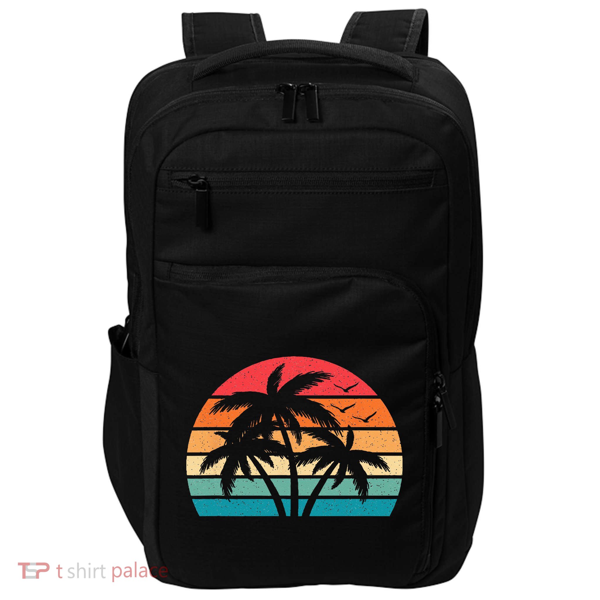Tropical Hawaiian Retro Palm Tree Sunset Hawaii Beach Impact Tech Backpack