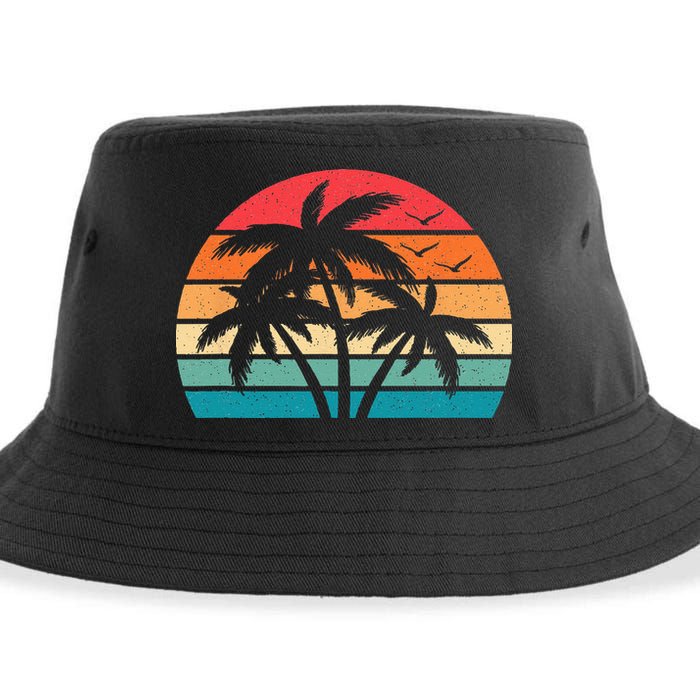 Tropical Hawaiian Retro Palm Tree Sunset Hawaii Beach Sustainable Bucket Hat