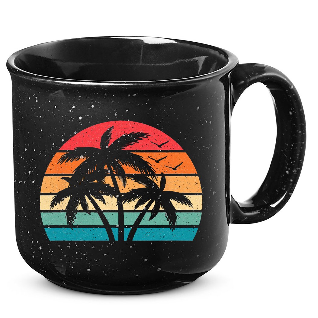 Tropical Hawaiian Retro Palm Tree Sunset Hawaii Beach 15oz Campfire Ceramic Mug