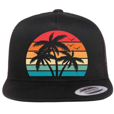 Tropical Hawaiian Retro Palm Tree Sunset Hawaii Beach Flatbill Hat