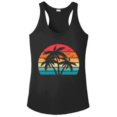 Tropical Hawaiian Retro Palm Tree Sunset Hawaii Beach Ladies PosiCharge Competitor Racerback Tank