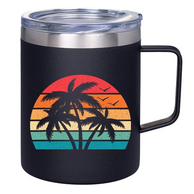Tropical Hawaiian Retro Palm Tree Sunset Hawaii Beach 12oz Stainless Steel Coffee Mug