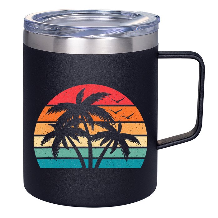 Tropical Hawaiian Retro Palm Tree Sunset Hawaii Beach 12oz Stainless Steel Coffee Mug