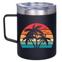 Tropical Hawaiian Retro Palm Tree Sunset Hawaii Beach 12oz Stainless Steel Coffee Mug
