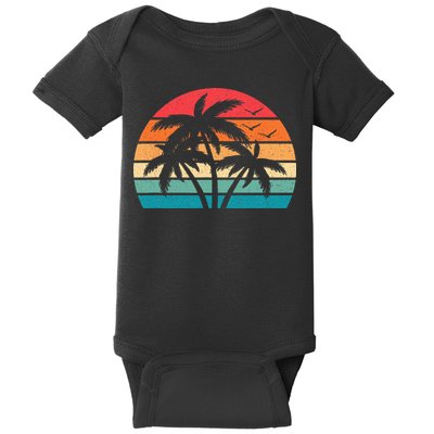 Tropical Hawaiian Retro Palm Tree Sunset Hawaii Beach Baby Bodysuit