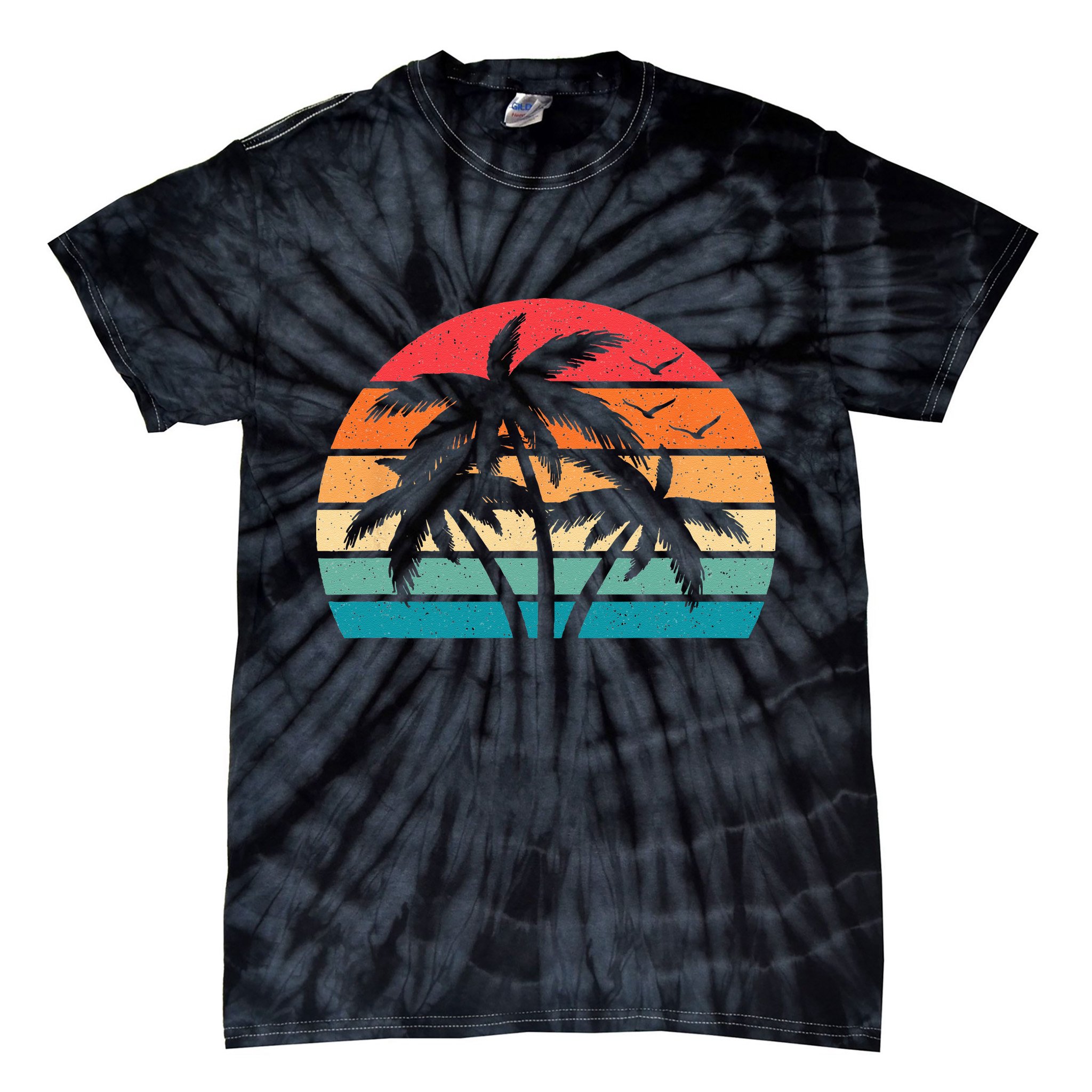 Tropical Hawaiian Retro Palm Tree Sunset Hawaii Beach Tie-Dye T-Shirt