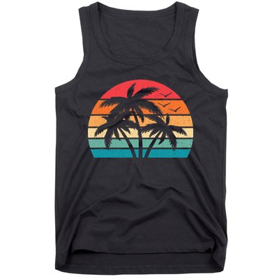 Tropical Hawaiian Retro Palm Tree Sunset Hawaii Beach Tank Top