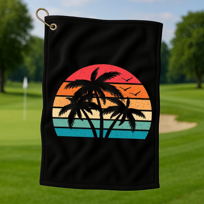Tropical Hawaiian Retro Palm Tree Sunset Hawaii Beach Golf Towel