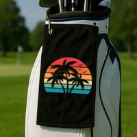 Tropical Hawaiian Retro Palm Tree Sunset Hawaii Beach Golf Towel