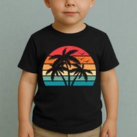 Tropical Hawaiian Retro Palm Tree Sunset Hawaii Beach Toddler T-Shirt