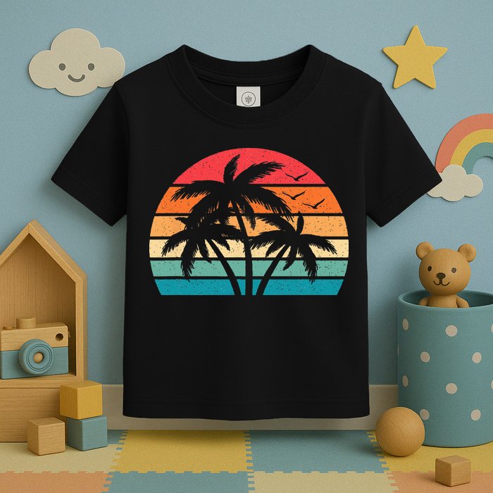 Tropical Hawaiian Retro Palm Tree Sunset Hawaii Beach Toddler T-Shirt