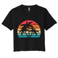 Tropical Hawaiian Retro Palm Tree Sunset Hawaii Beach Crop Top
