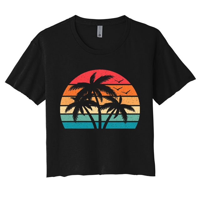 Tropical Hawaiian Retro Palm Tree Sunset Hawaii Beach Crop Top