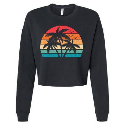 Tropical Hawaiian Retro Palm Tree Sunset Hawaii Beach Cropped Pullover Crew