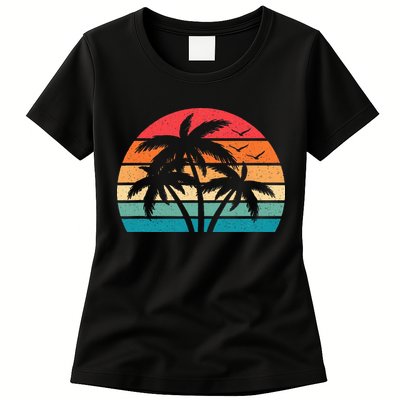 Tropical Hawaiian Retro Palm Tree Sunset Hawaii Beach Womens T-Shirt