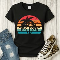 Tropical Hawaiian Retro Palm Tree Sunset Hawaii Beach Womens T-Shirt