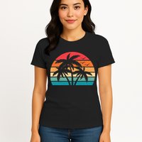 Tropical Hawaiian Retro Palm Tree Sunset Hawaii Beach Womens T-Shirt