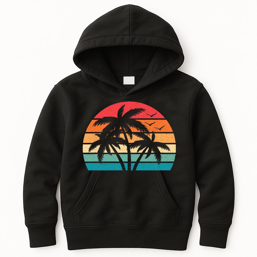 Tropical Hawaiian Retro Palm Tree Sunset Hawaii Beach Kids Hoodie