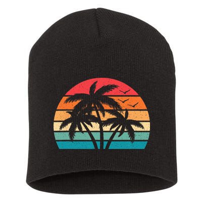 Tropical Hawaiian Retro Palm Tree Sunset Hawaii Beach Short Acrylic Beanie