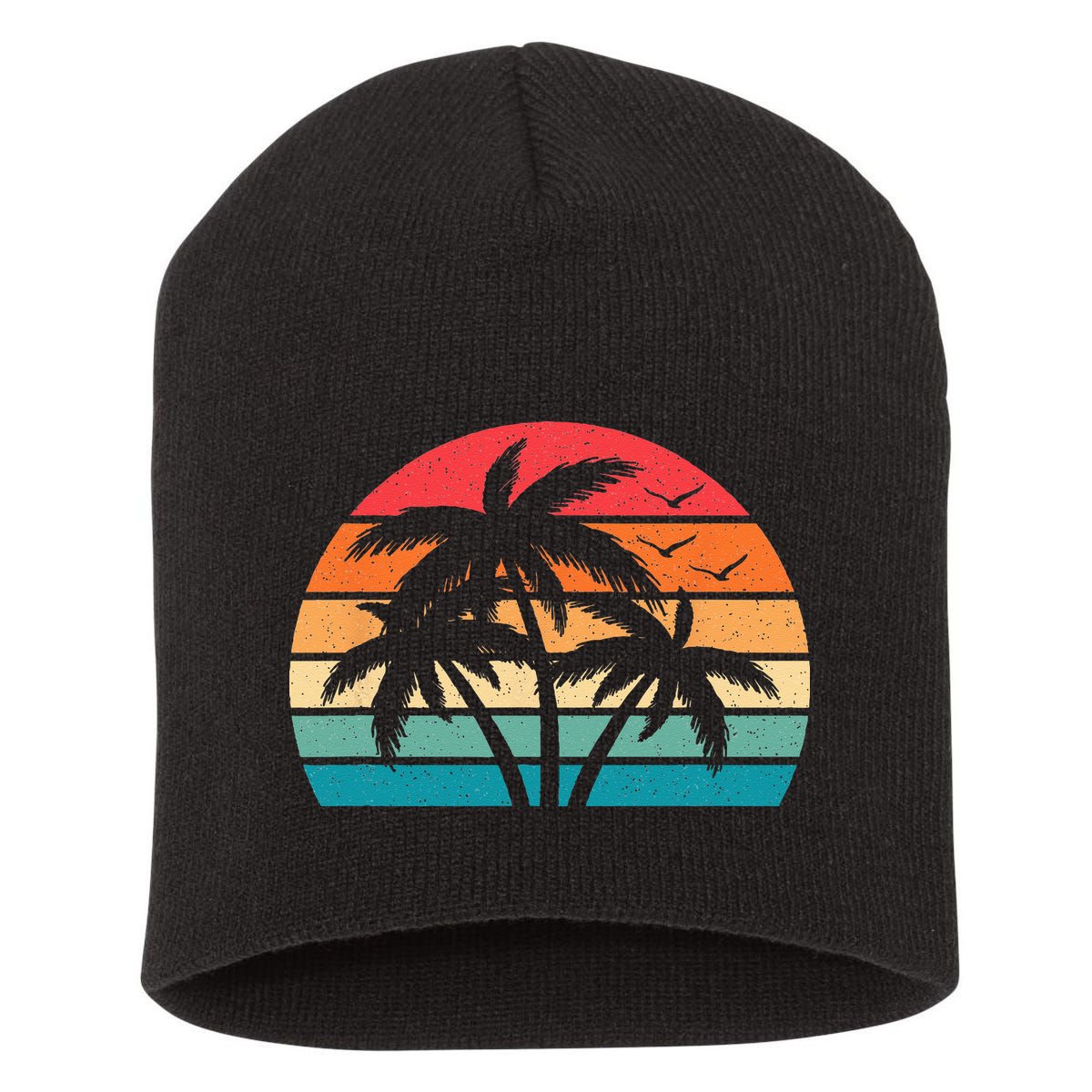 Tropical Hawaiian Retro Palm Tree Sunset Hawaii Beach Short Acrylic Beanie